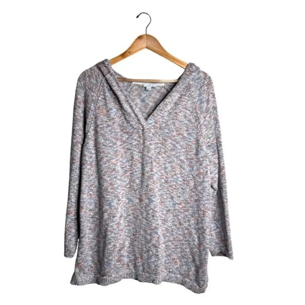 J Jill Hooded Sweater Marled Multicolored Size XLP Tunic Length Cotton Acrylic